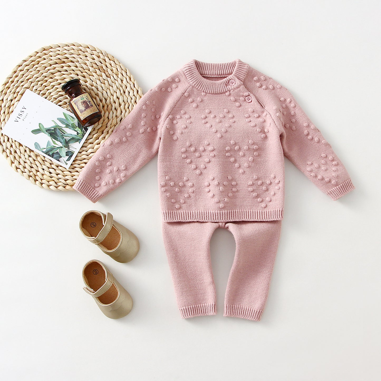 Children's Knitted Solid Color Sweater And Pants Set