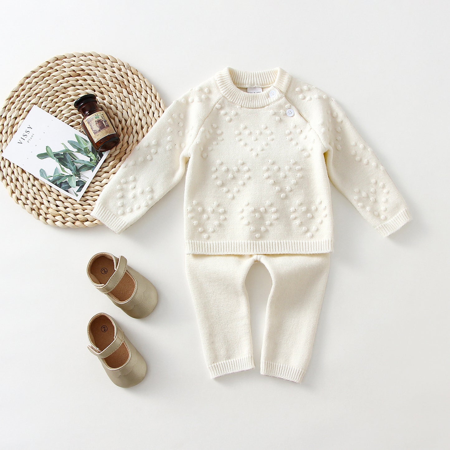 Children's Knitted Solid Color Sweater And Pants Set